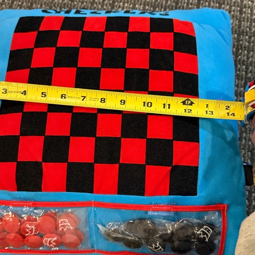 Blue and Red Checkers/ Tic Tac Toe Game Pillow. New, tags on